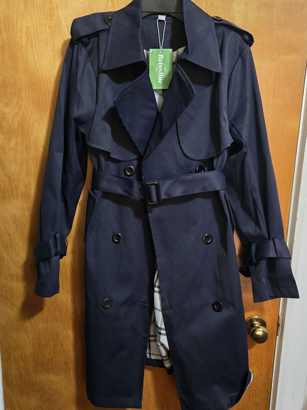 Women's Navy Trench Coat with Belted Waist